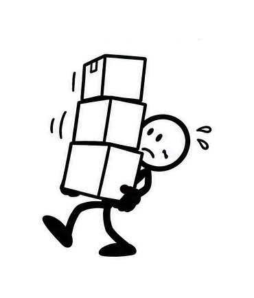 A stickman gamely carrying a wobbly stack of boxes